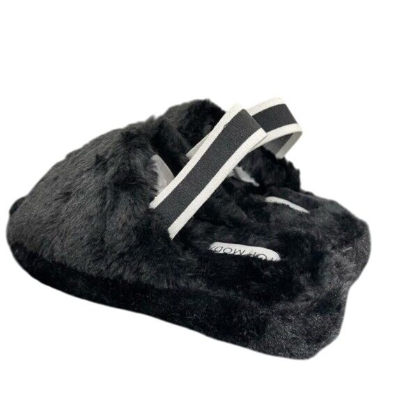 TOP MODA  Women Black Faux Fur Open Toe Slippers With Elastic Strap - Picture 3 of 10
